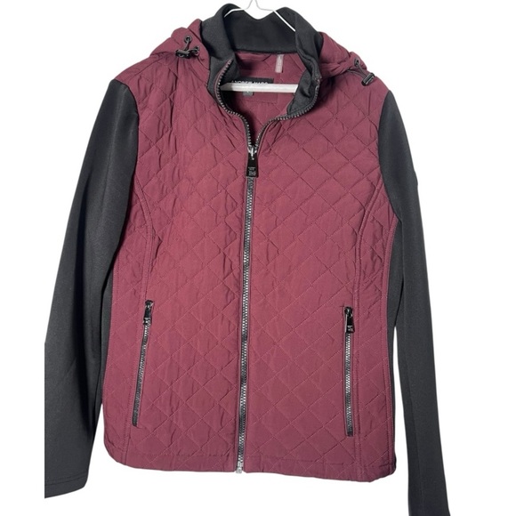 Andrew Marc Burgundy and Black Quilted Puffer Jacket - Picture 4 of 5